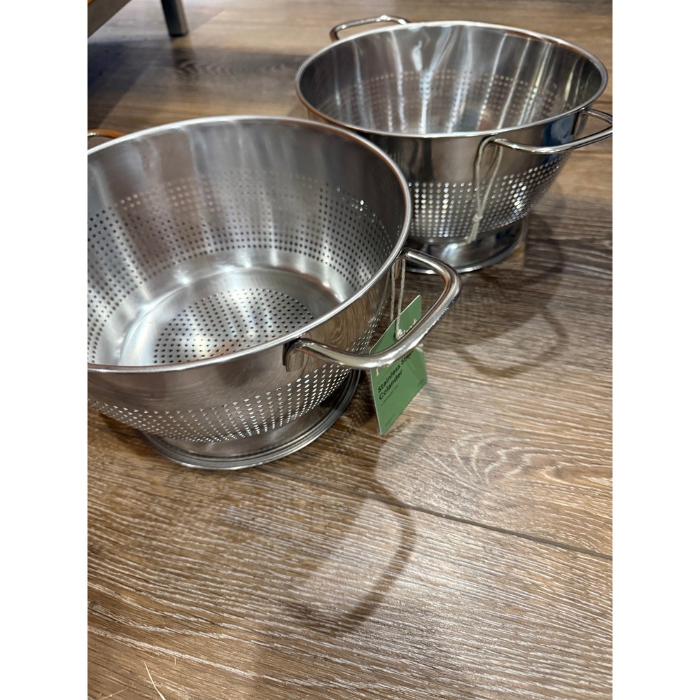 Set 2 Figmint Stainless Steel Colander 3.5 Quart Silver Kitchen Strainer Handles